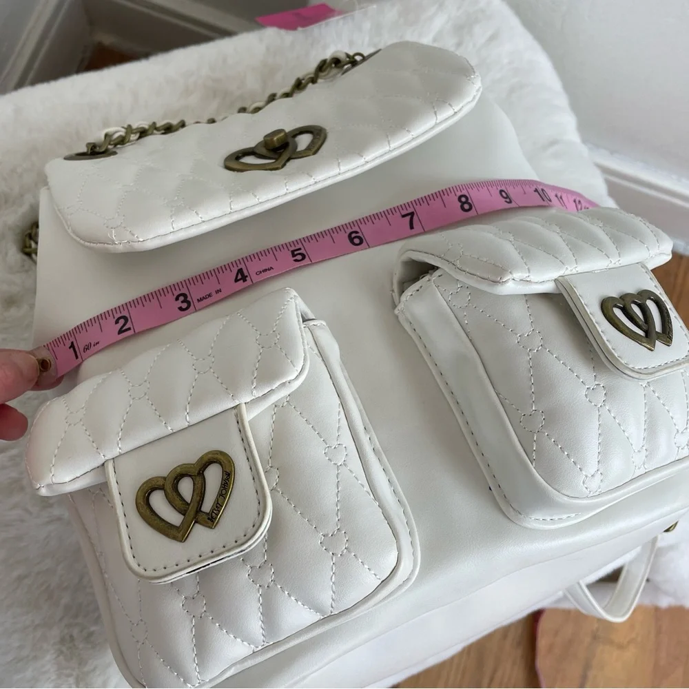 Betsey Johnson White Quilted Heart Accent Backpack